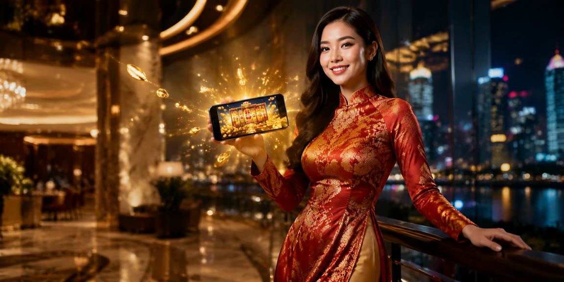 Cô gái áo dài Hà Nội trải nghiệm slot game trực tuyến trên điện thoại